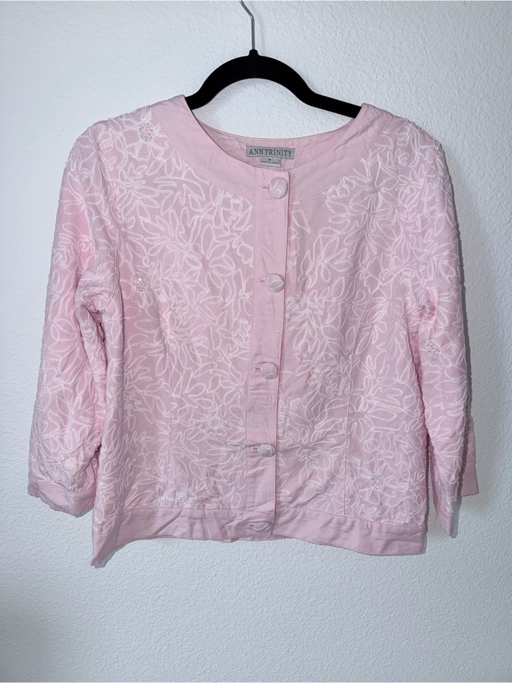 Trinity Light Pink Floral Embroidered Button-Down Shirt